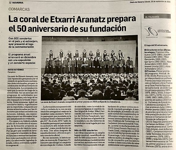 La coral de Etxarri Aranatz prepara el 50 aniversario de su fundación